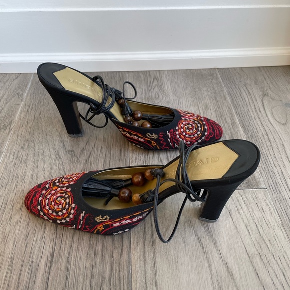 Givenchy Muti-coloured Embroidered Heels with Leather Lace-Up Straps - Picture 3 of 8